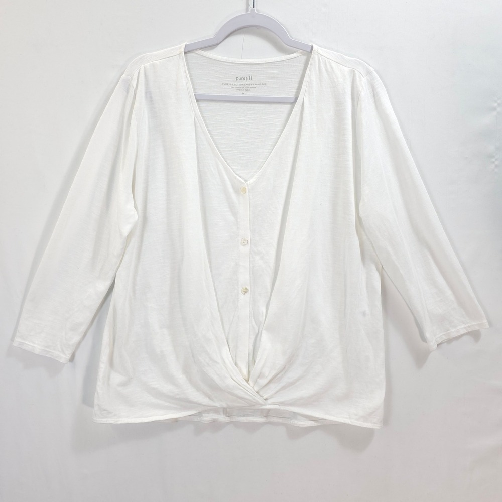 Pure Jill Cross-Front Top Women M Cotton Modal White Coastal‎ Minimalist Travel